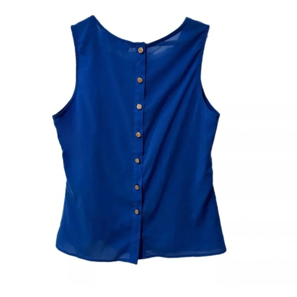NWT Francesca’s Blue Sleeveless Top Blouse Layered Gold Back Button Small - Picture 2 of 7
